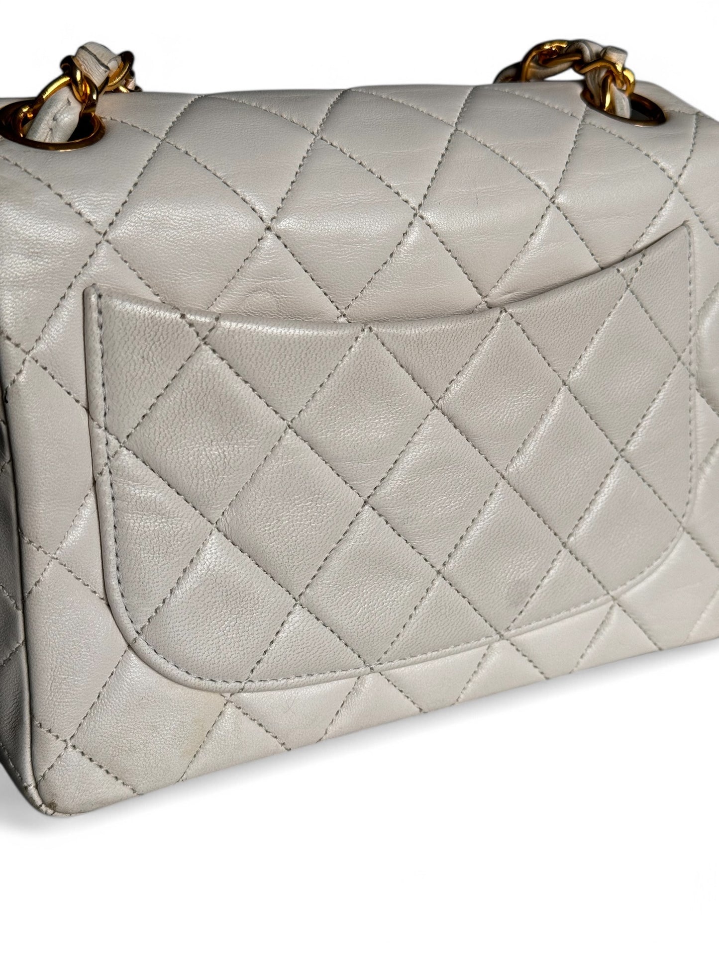 90s Chanel White Lambskin Mini Square Bag with 24K GHW