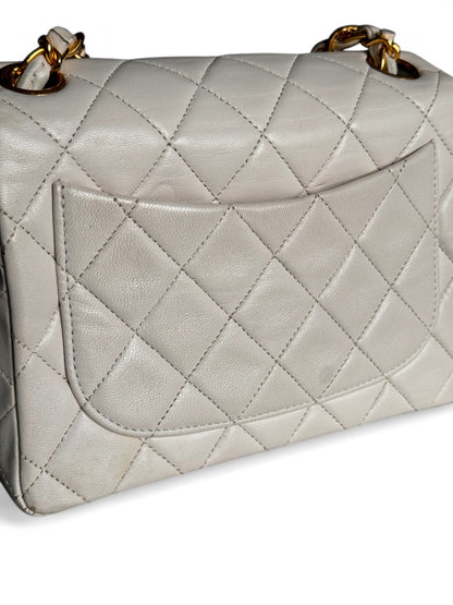 90s Chanel White Lambskin Mini Square Bag with 24K GHW