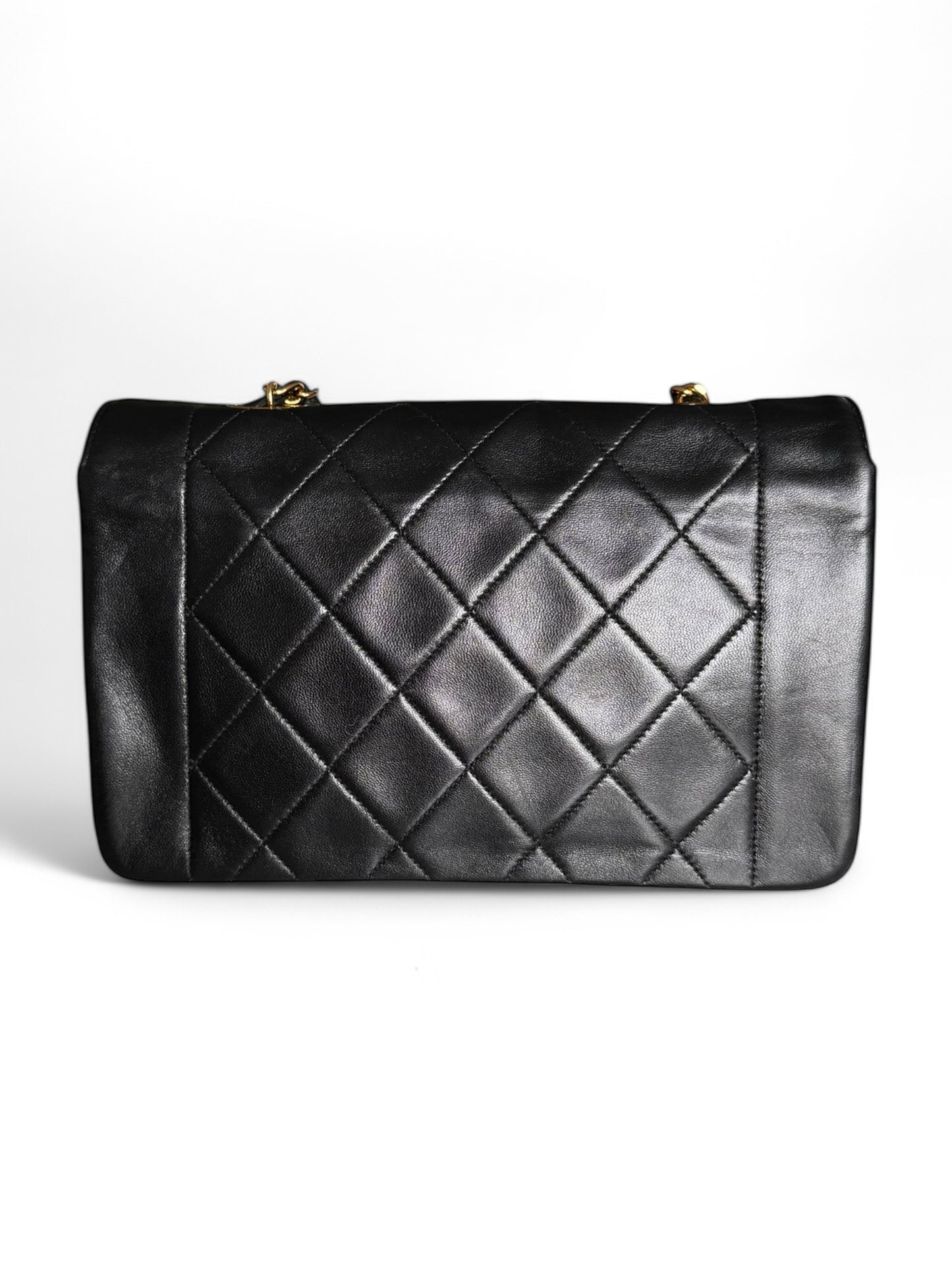 90s Chanel Black Lambskin Small Diana Shoulder Bag with 24k GHW