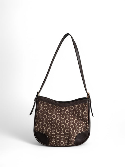 2000s Burgundy Monogram Celine Shoulder Bag
