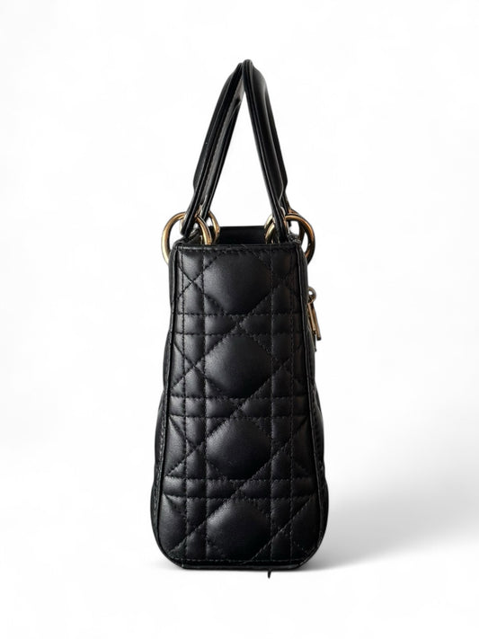 Black leather Small GHW Lady Dior