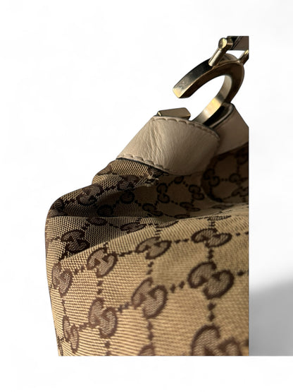 Gucci GG Canvas White Leather Trim Charlotte Hobo bag
