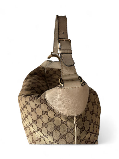 Gucci GG Canvas White Leather Trim Charlotte Hobo bag