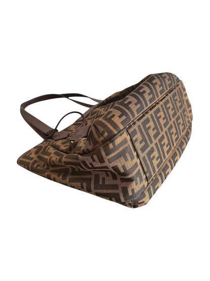 Fendi Zucca Grande Shopping Tote Bag Canvas Leather Tobacco Brown