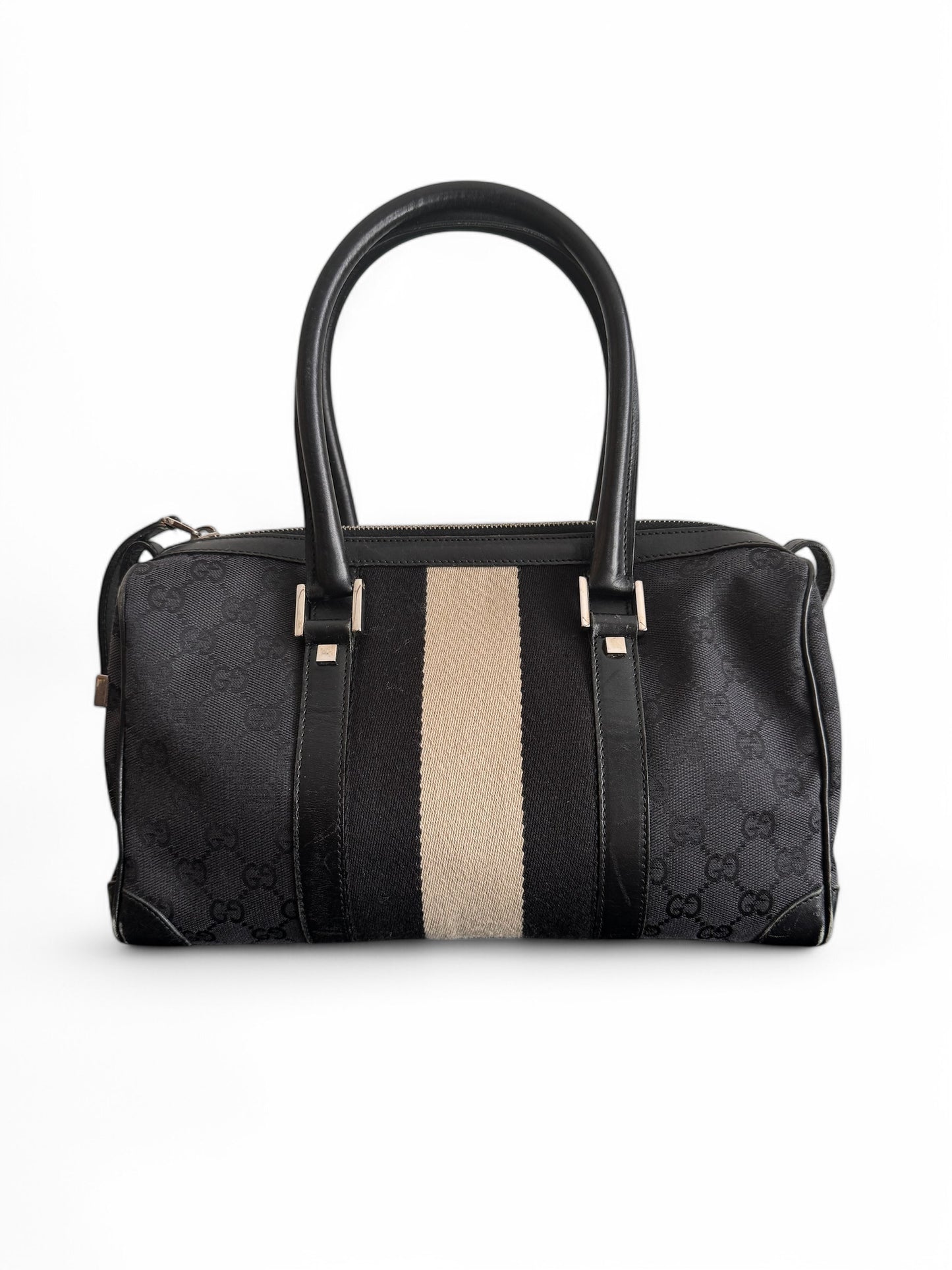 Gucci Black GG Monogram Boston Bag