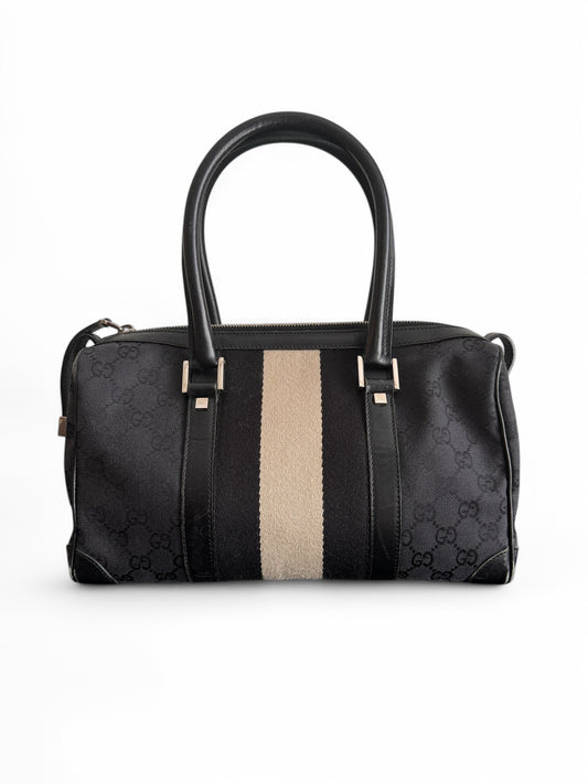 Gucci Black GG Monogram Boston Bag