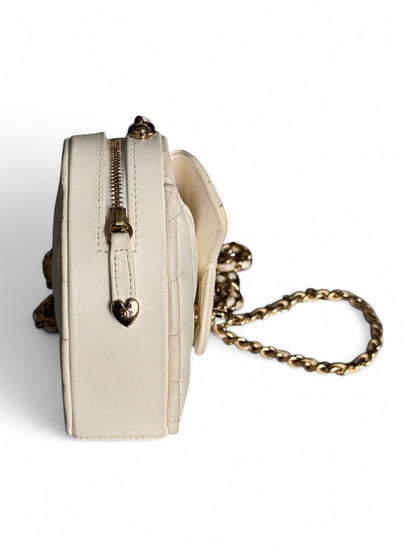 Chanel White Mini Lambskin CC in Love Heart Crossbody Bag