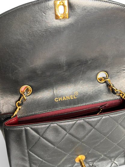 90s Chanel Black Lambskin Small Diana Shoulder Bag with 24k GHW