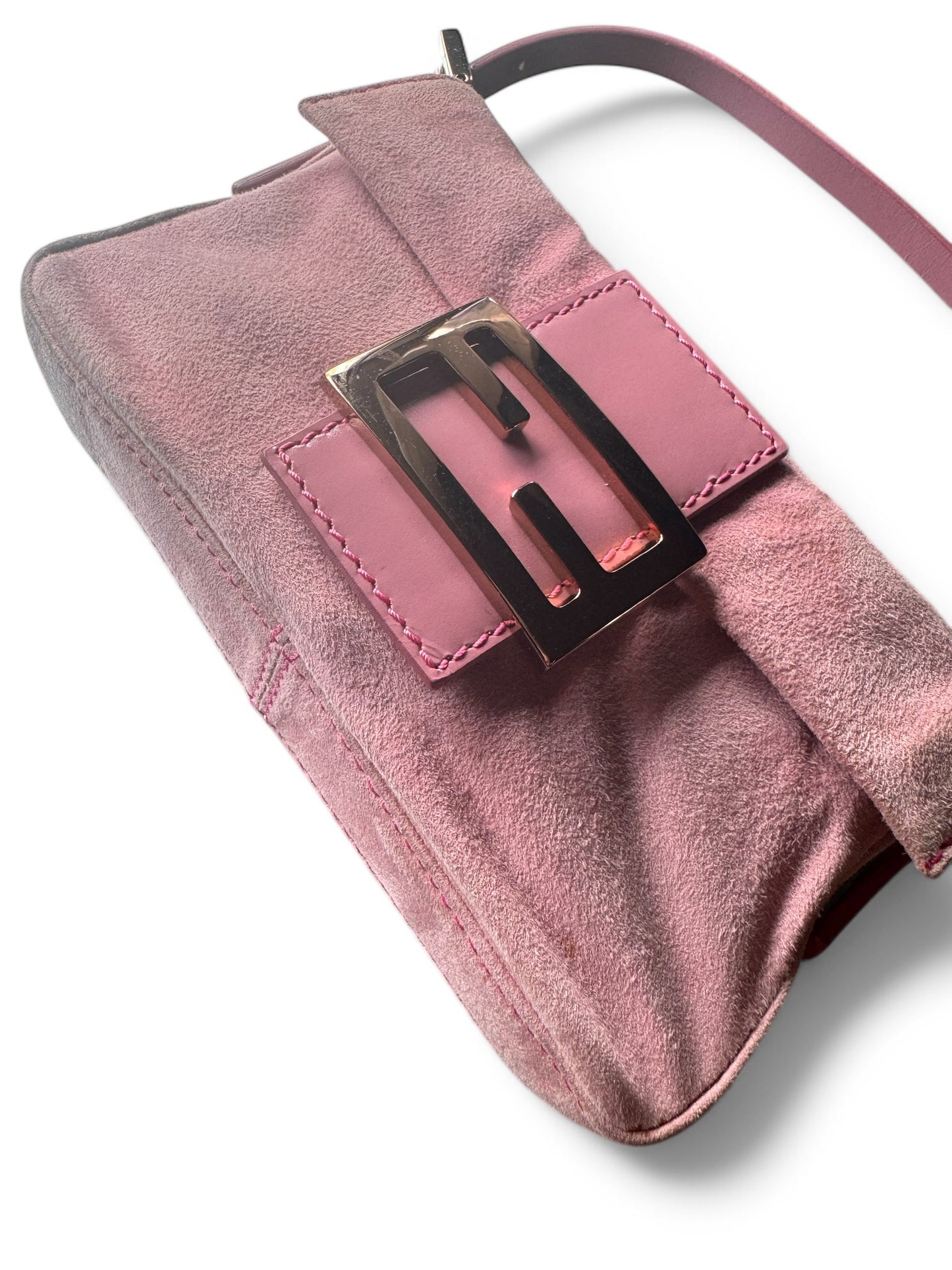 Vintage Pink Suede Mini Fendi Baguette