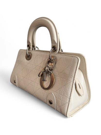 Vintage White Cannage Leather East West Lady Dior Bag
