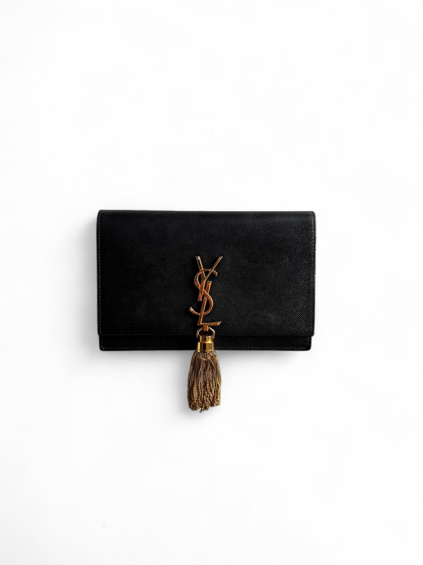 Saint Laurent Black Pebble Calf Leather Kate WOC