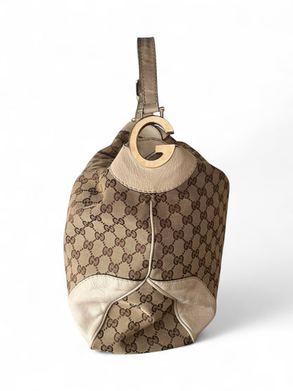 Gucci GG Canvas White Leather Trim Charlotte Hobo bag