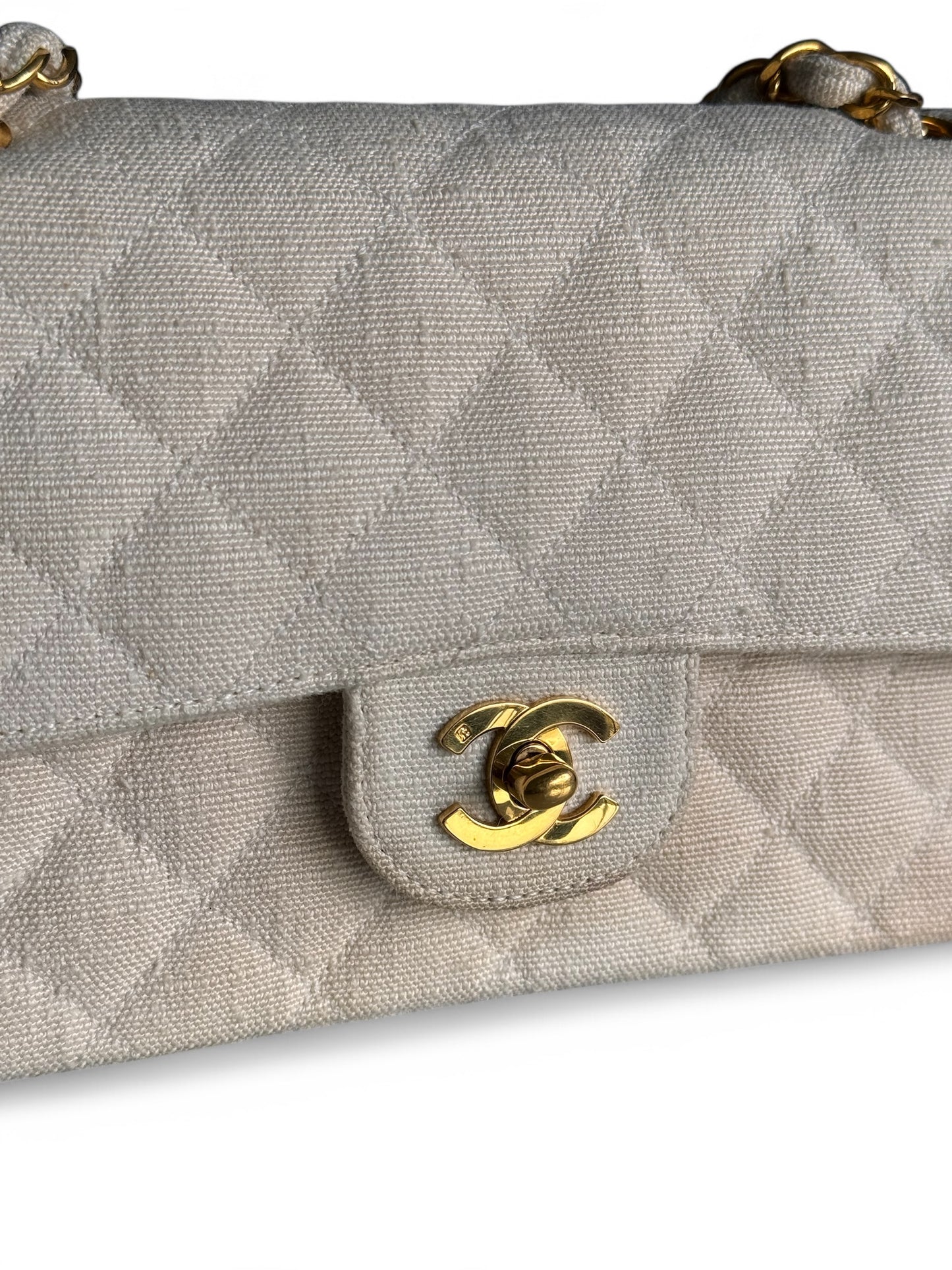 2000s Chanel Beige Jersey Small Double Flap Shoulder Bag with 24k GHW