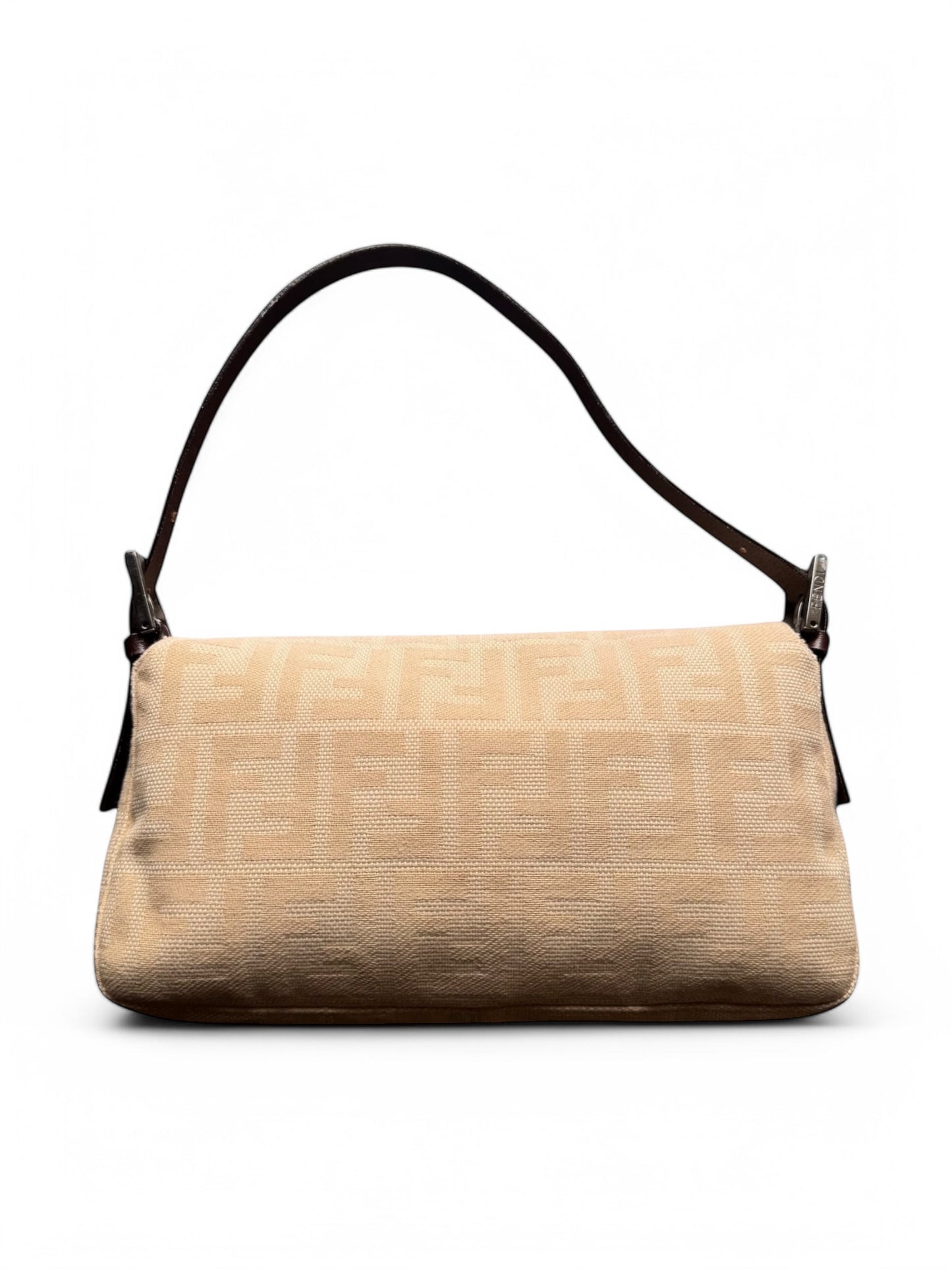 Vintage Fendi Cream Canvas Zucca Baguette Shoulder Bag