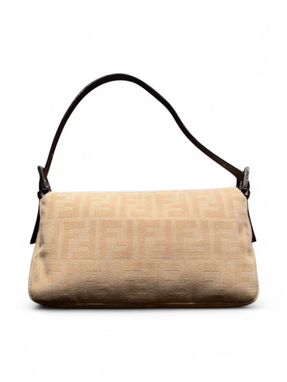 Vintage Fendi Cream Canvas Zucca Baguette Shoulder Bag
