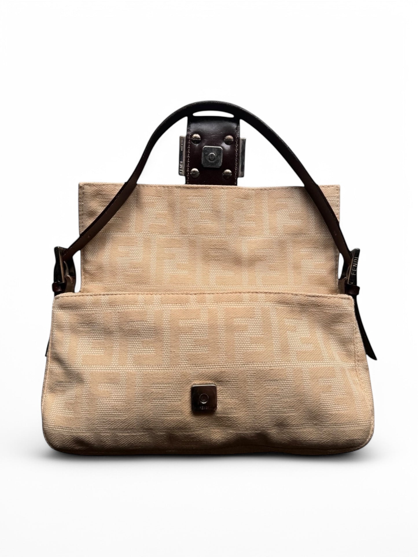Vintage Fendi Cream Canvas Zucca Baguette Shoulder Bag