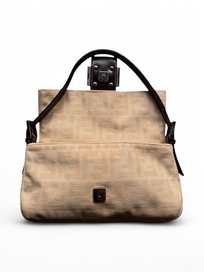 Vintage Fendi Cream Canvas Zucca Baguette Shoulder Bag