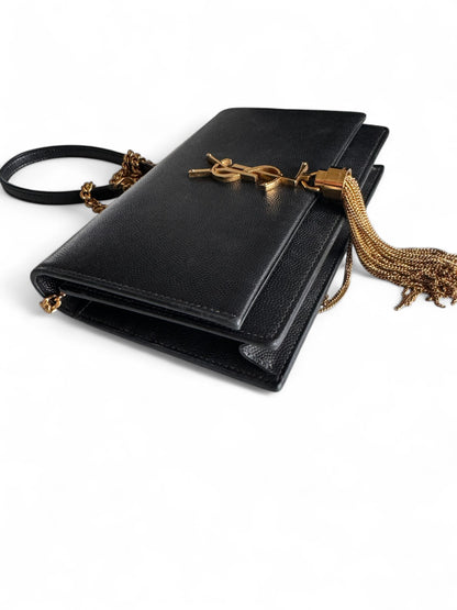 Saint Laurent Black Pebble Calf Leather Kate WOC