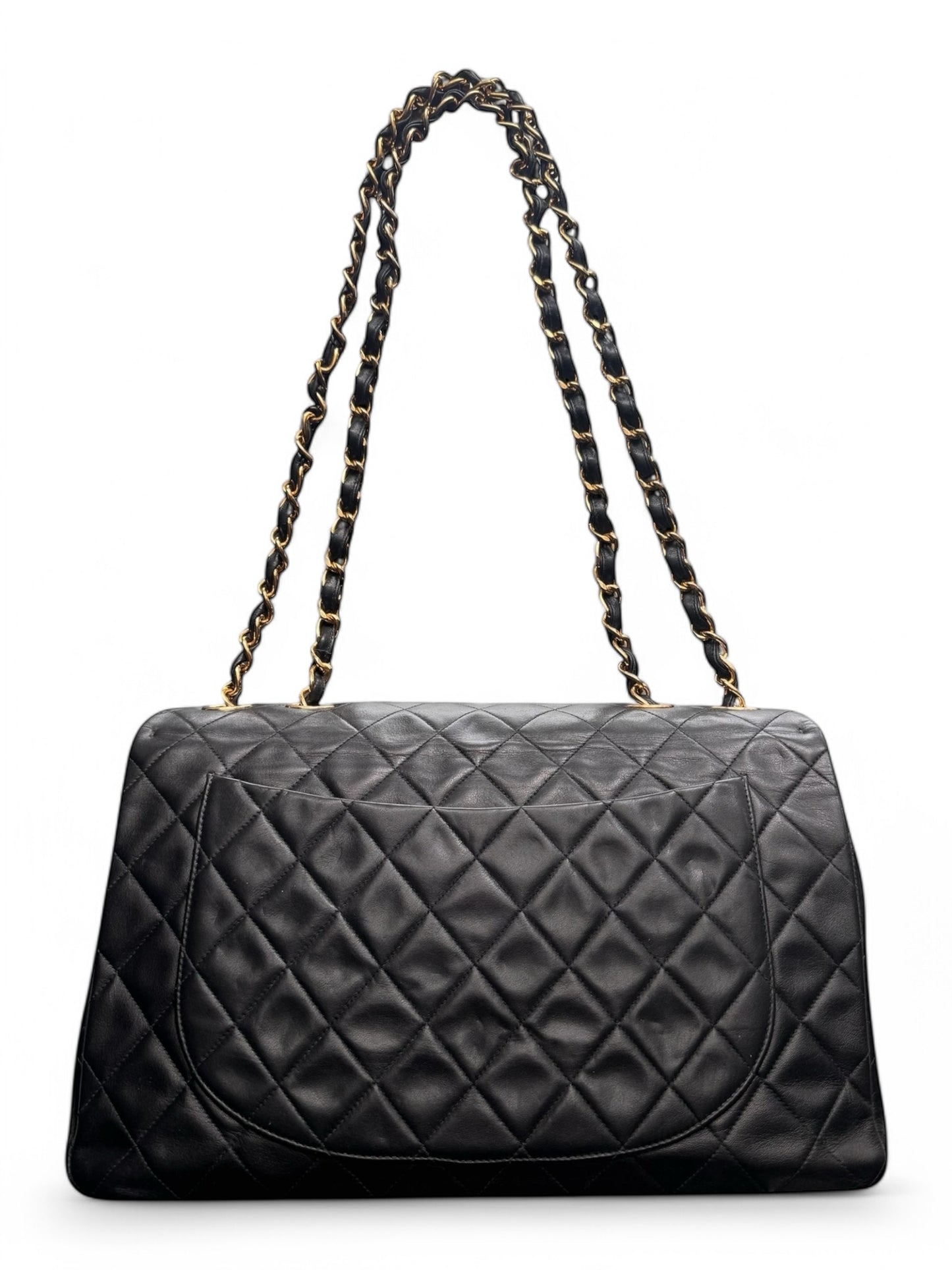 90s Chanel Black Lambskin Leather Maxi with 24k GHW