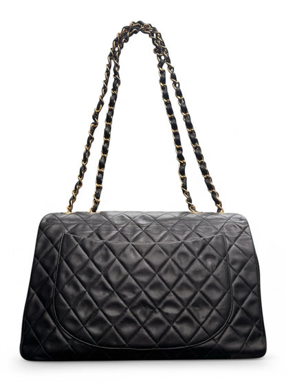 90s Chanel Black Lambskin Leather Maxi with 24k GHW