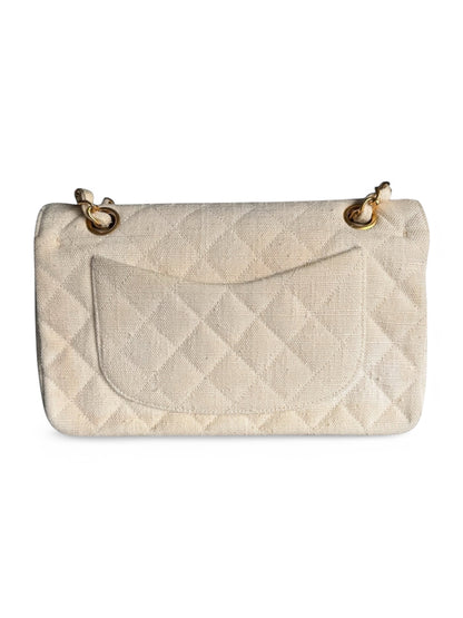 2000s Chanel Beige Jersey Small Double Flap Shoulder Bag with 24k GHW