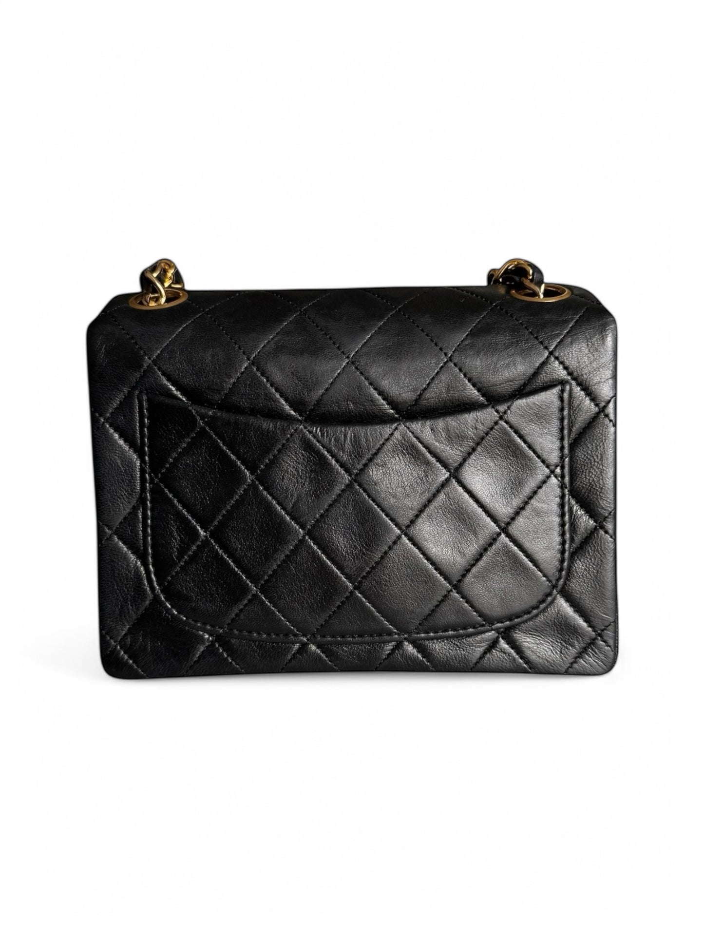 90s Chanel Black Lambskin Mini Square Bag with 24K GHW