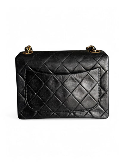 90s Chanel Black Lambskin Mini Square Bag with 24K GHW