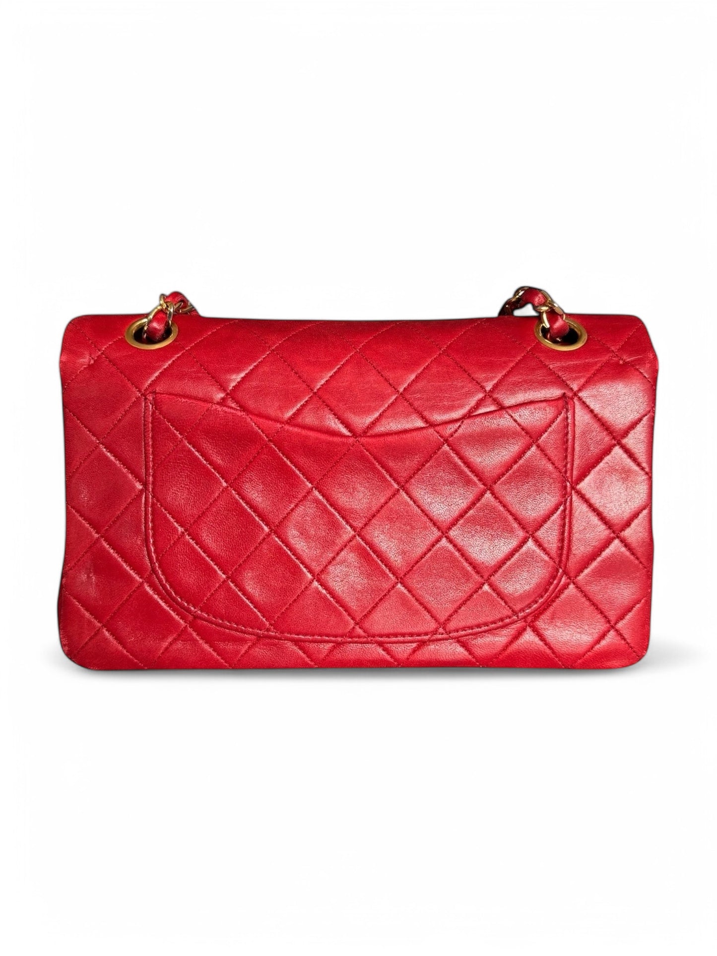 90s Chanel Red Lambskin Small Double Flap Shoulder Bag with 24k GHW