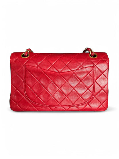 90s Chanel Red Lambskin Small Double Flap Shoulder Bag with 24k GHW