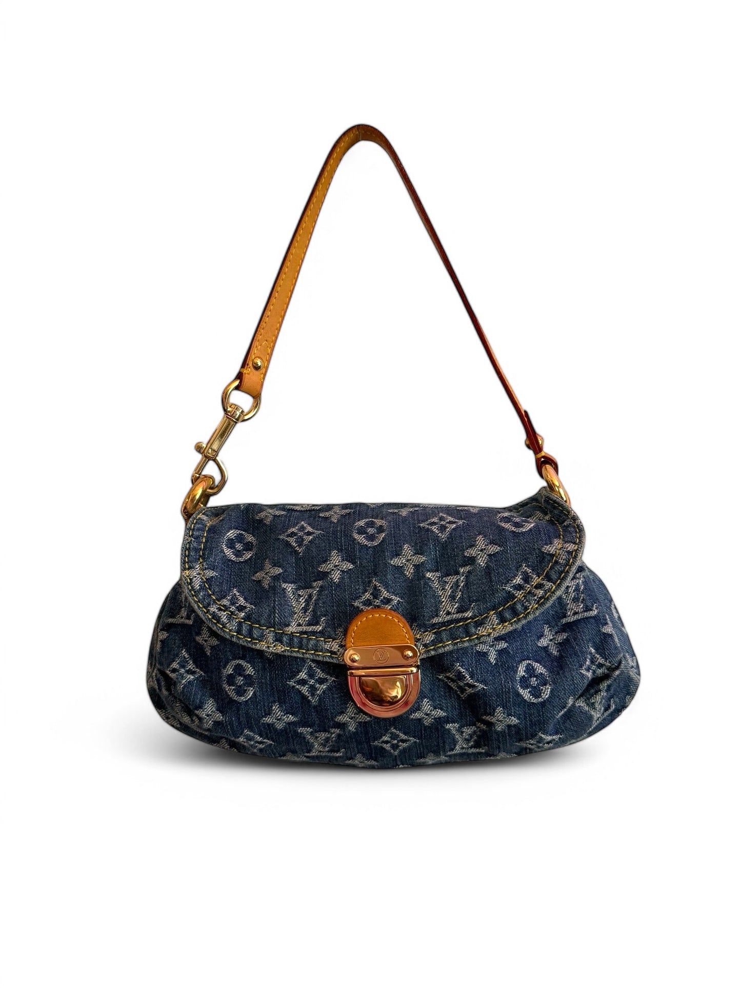 2000s Louis Vuitton Pleaty PM Blue Denim Shoulder Bag