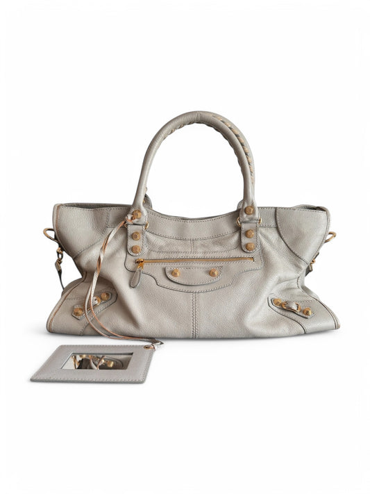 2000s Balenciaga Light Grey Leather City Bag